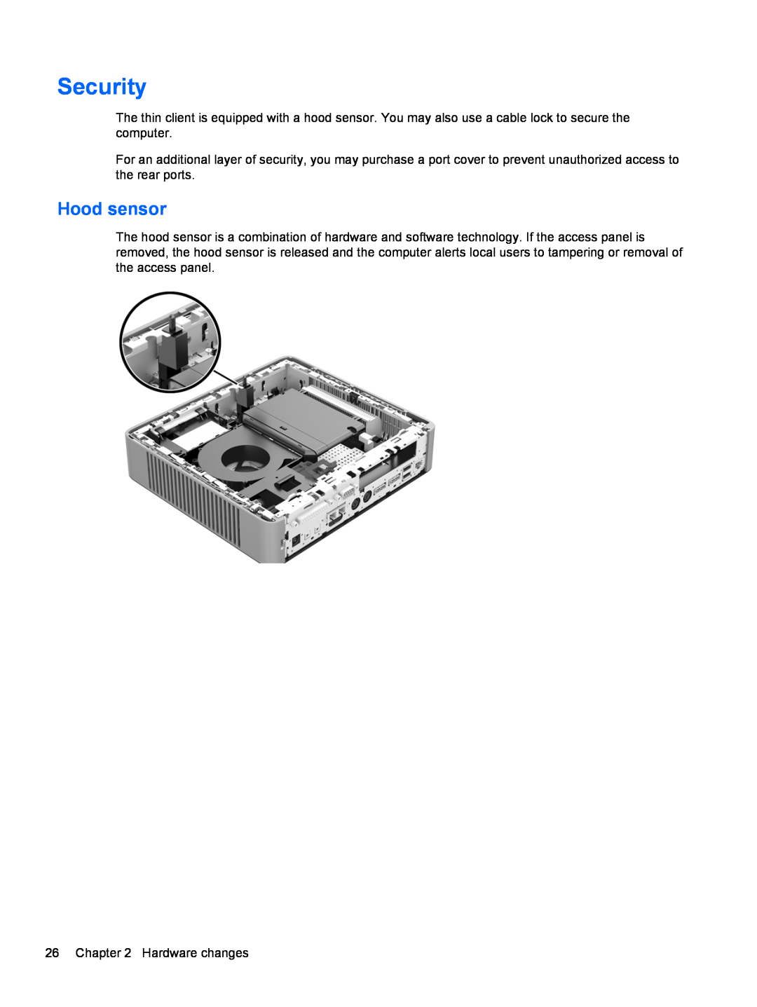 HP ZBook 14 Mobile manual Security, Hood sensor 