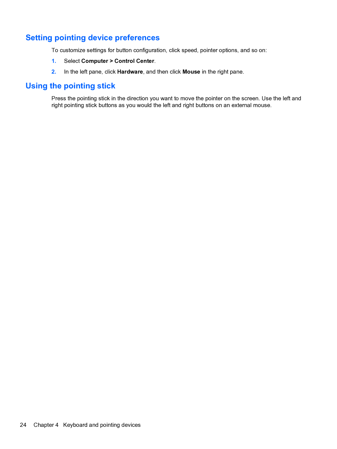 HP ZBook 15 Mobile manual Setting pointing device preferences, Using the pointing stick 