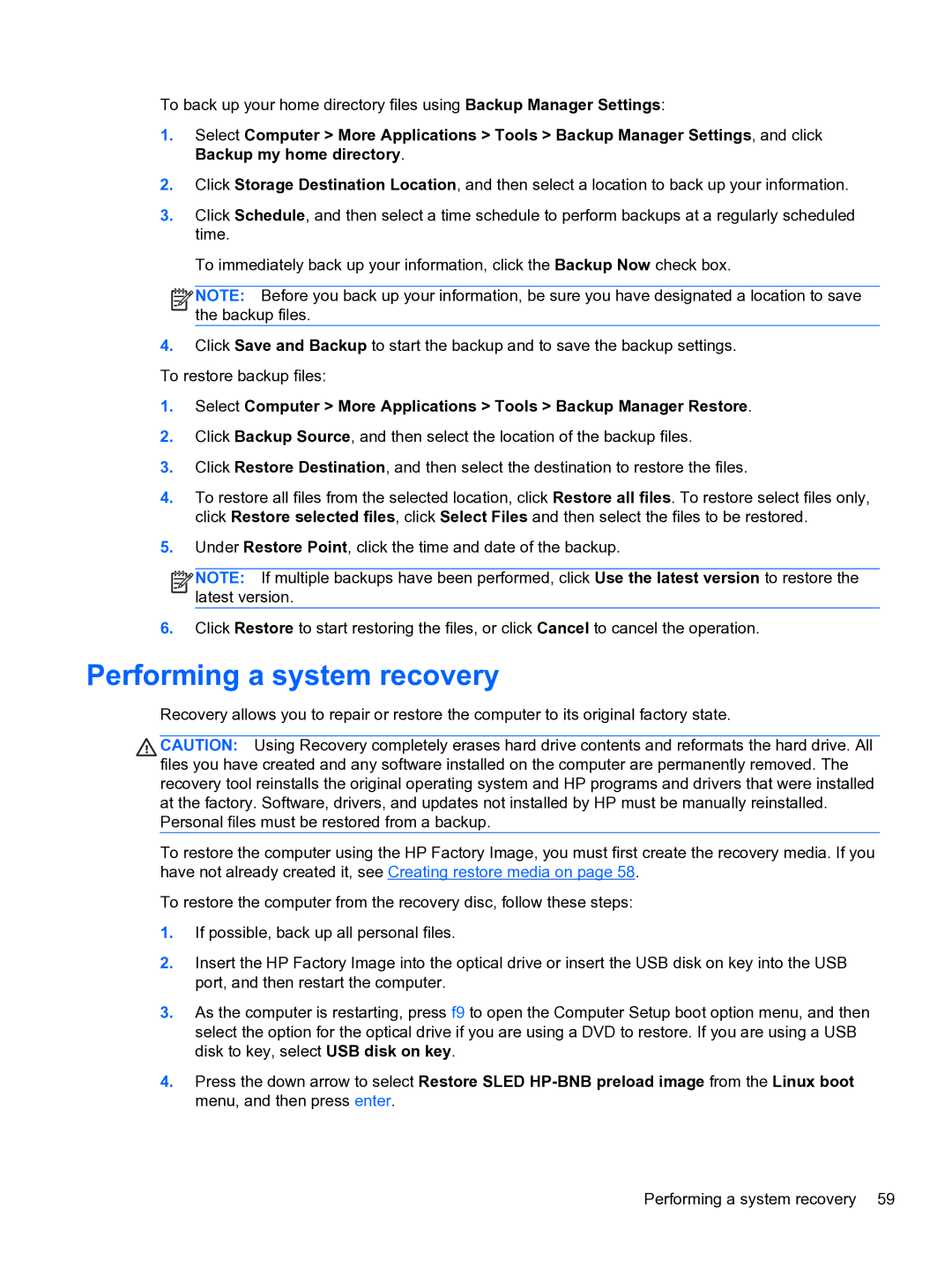 HP ZBook 15 Mobile manual Performing a system recovery 