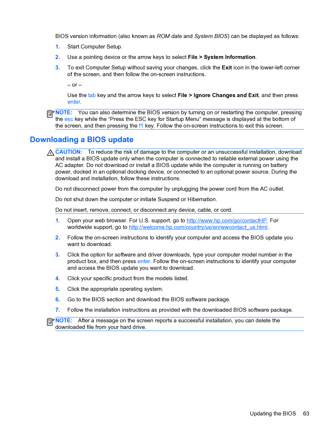 HP ZBook 15 Mobile manual Downloading a Bios update 