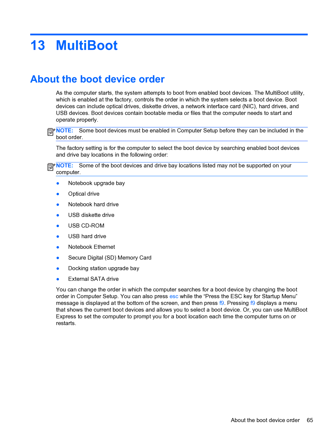 HP ZBook 15 Mobile manual MultiBoot, About the boot device order 