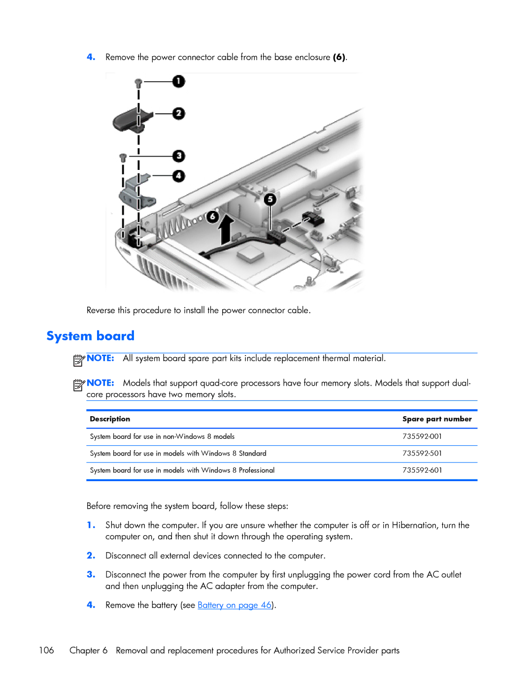 HP ZBook 17 manual System board, Description Spare part number 