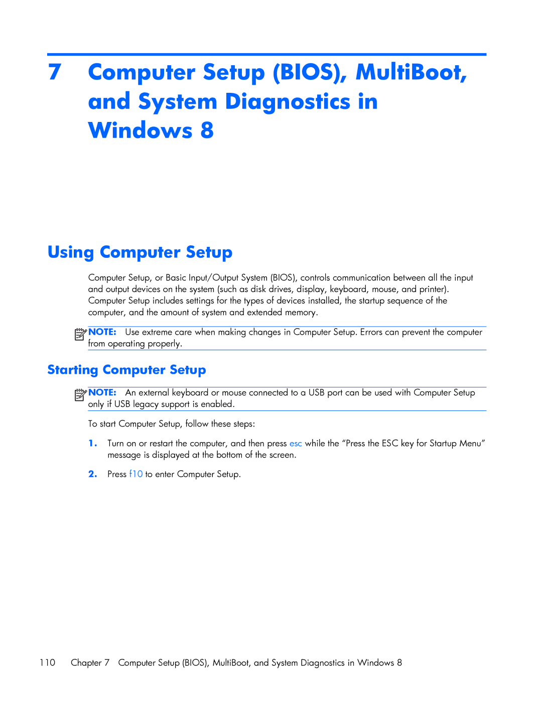 HP ZBook 17 manual Using Computer Setup, Starting Computer Setup 