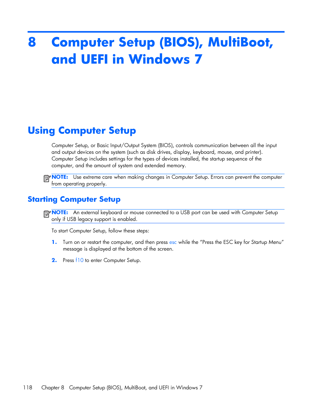 HP ZBook 17 manual Computer Setup BIOS, MultiBoot, and Uefi in Windows, Using Computer Setup 