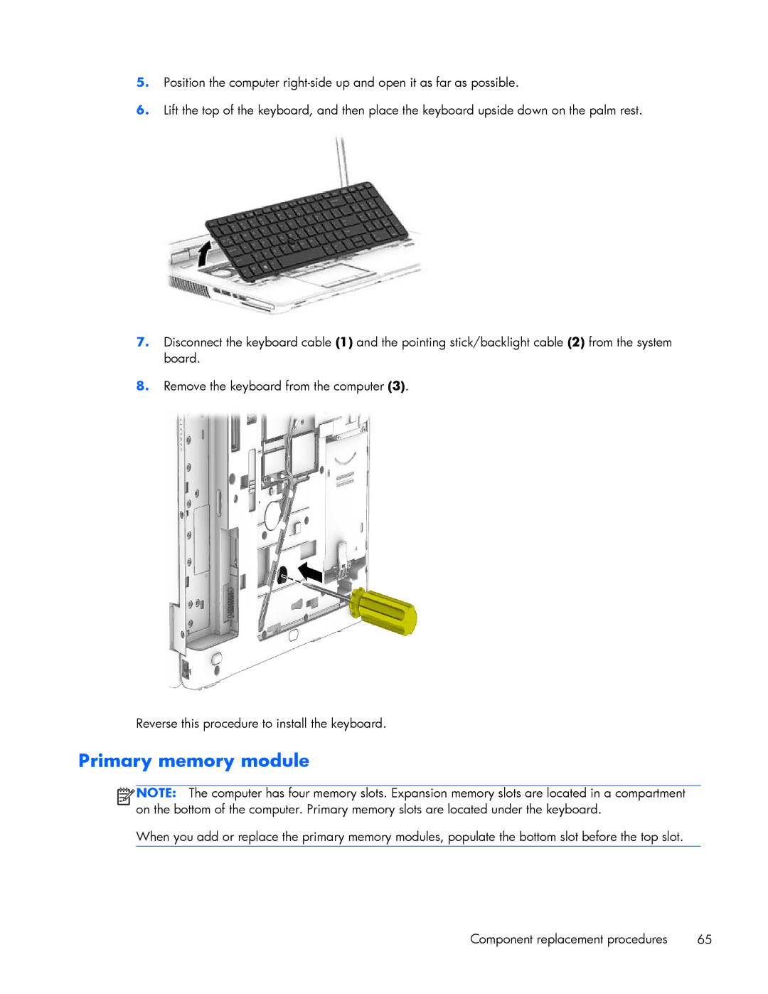 HP ZBook 17 manual Primary memory module 