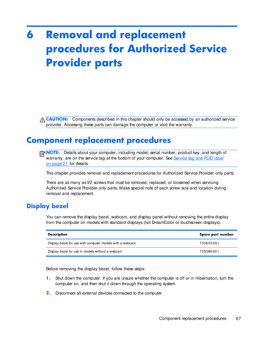 HP ZBook 17 manual Component replacement procedures, Display bezel 