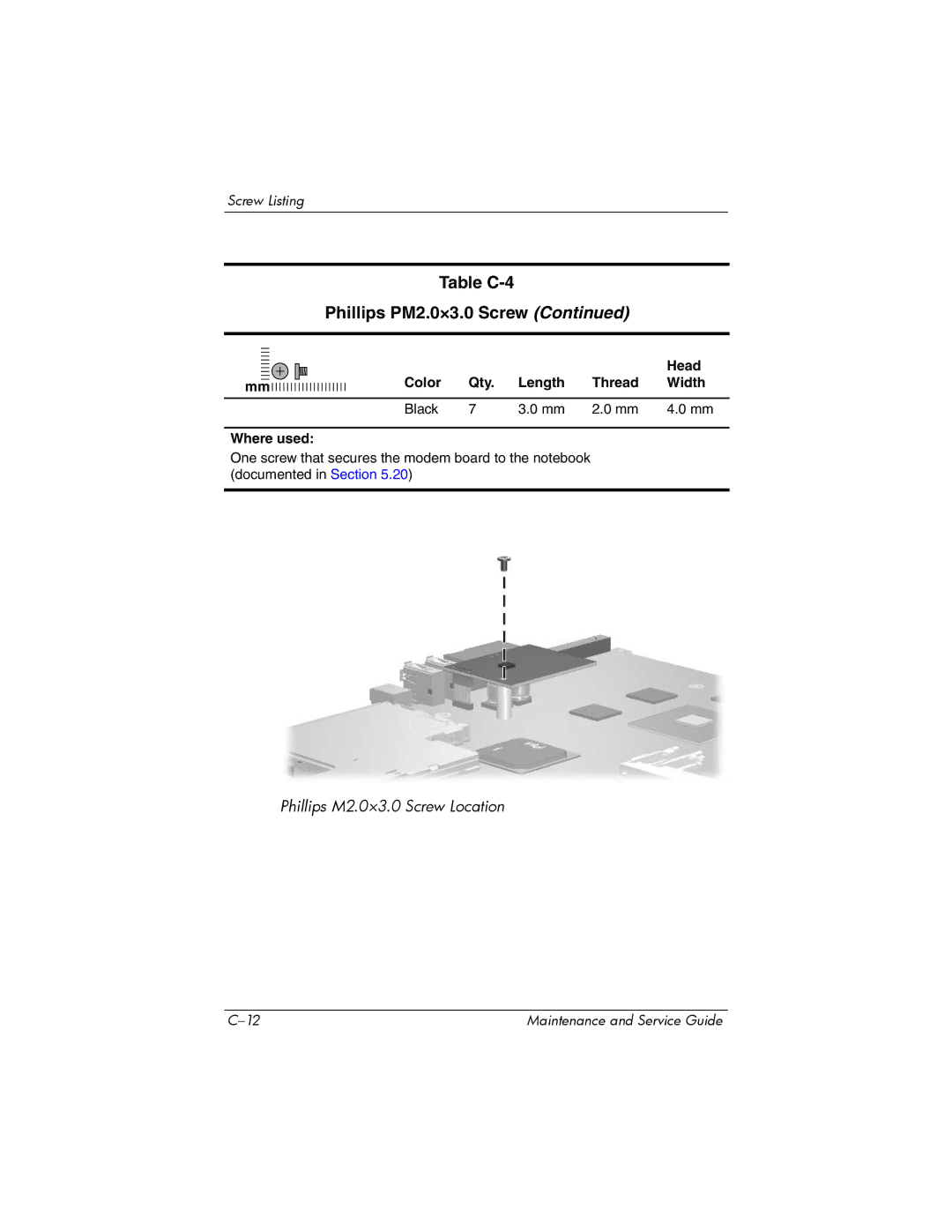 HP ZD8000 manual Phillips M2.0×3.0 Screw Location 