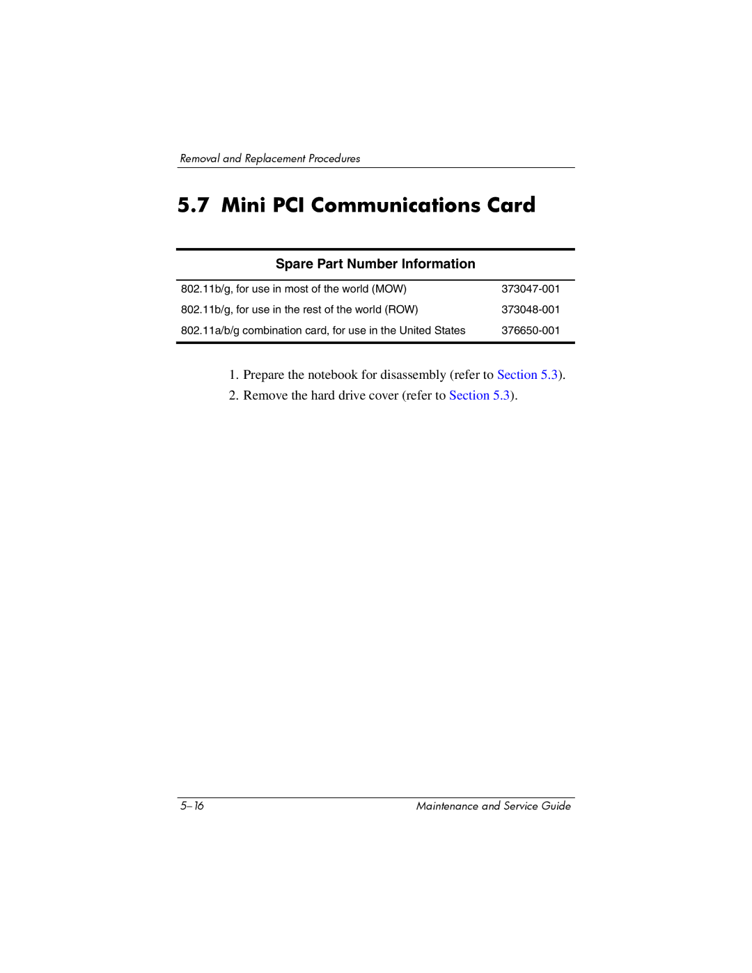 HP ZD8000 manual Mini PCI Communications Card 