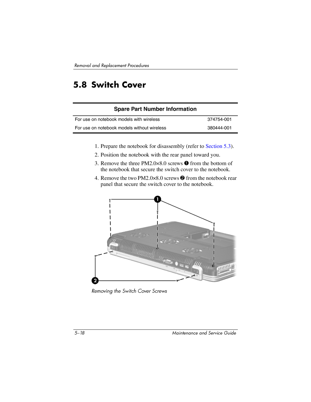 HP ZD8000 manual Switch Cover 