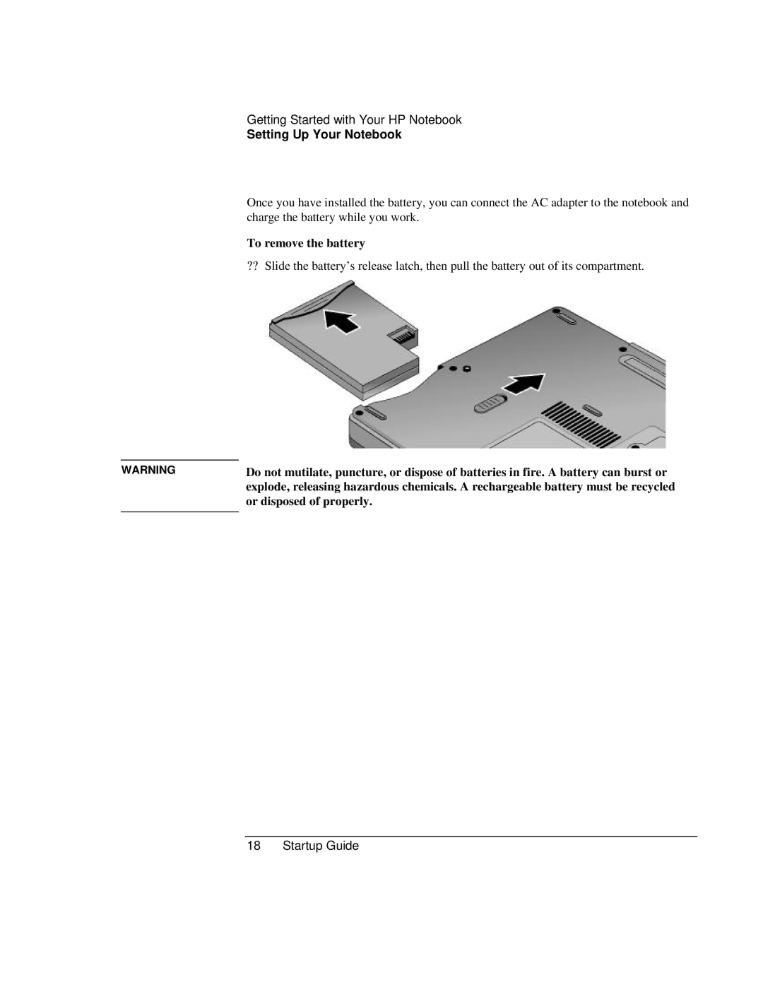 HP ZE1000 manual To remove the battery, Or disposed of properly 