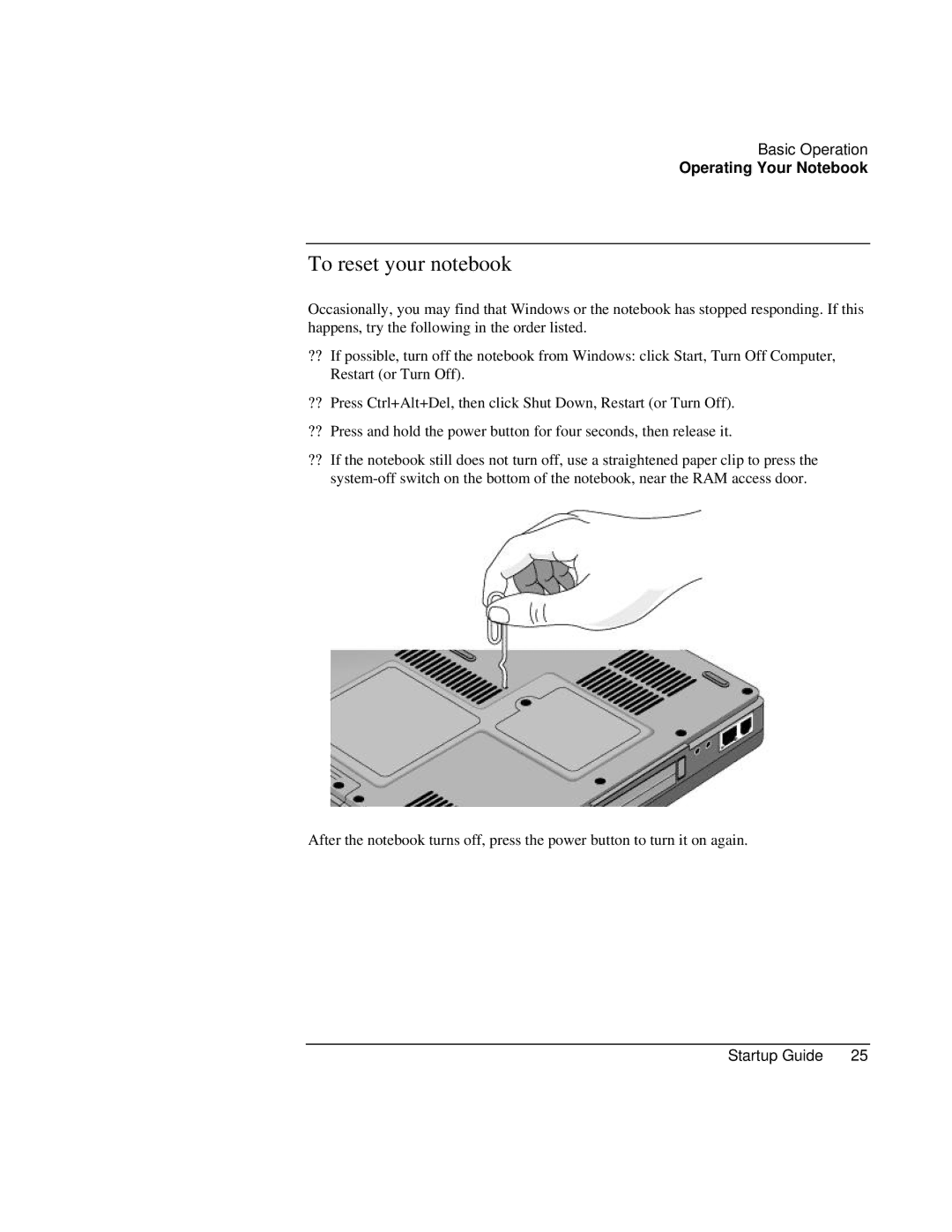 HP ZE1000 manual To reset your notebook 