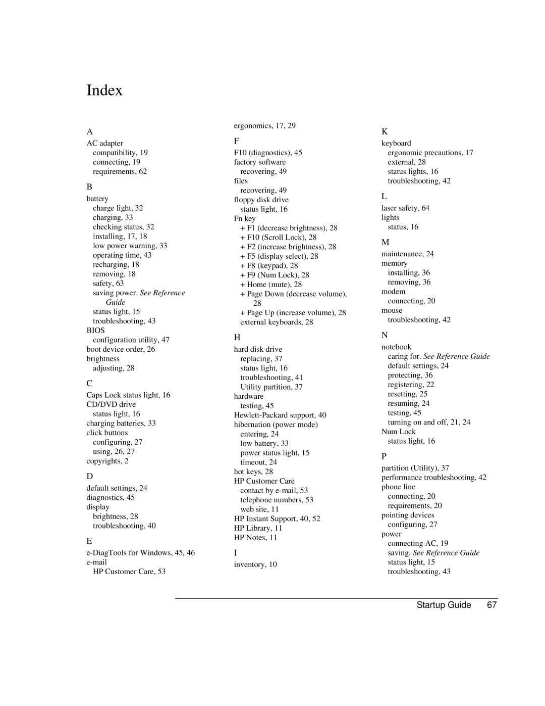 HP ZE1000 manual Index, Bios 