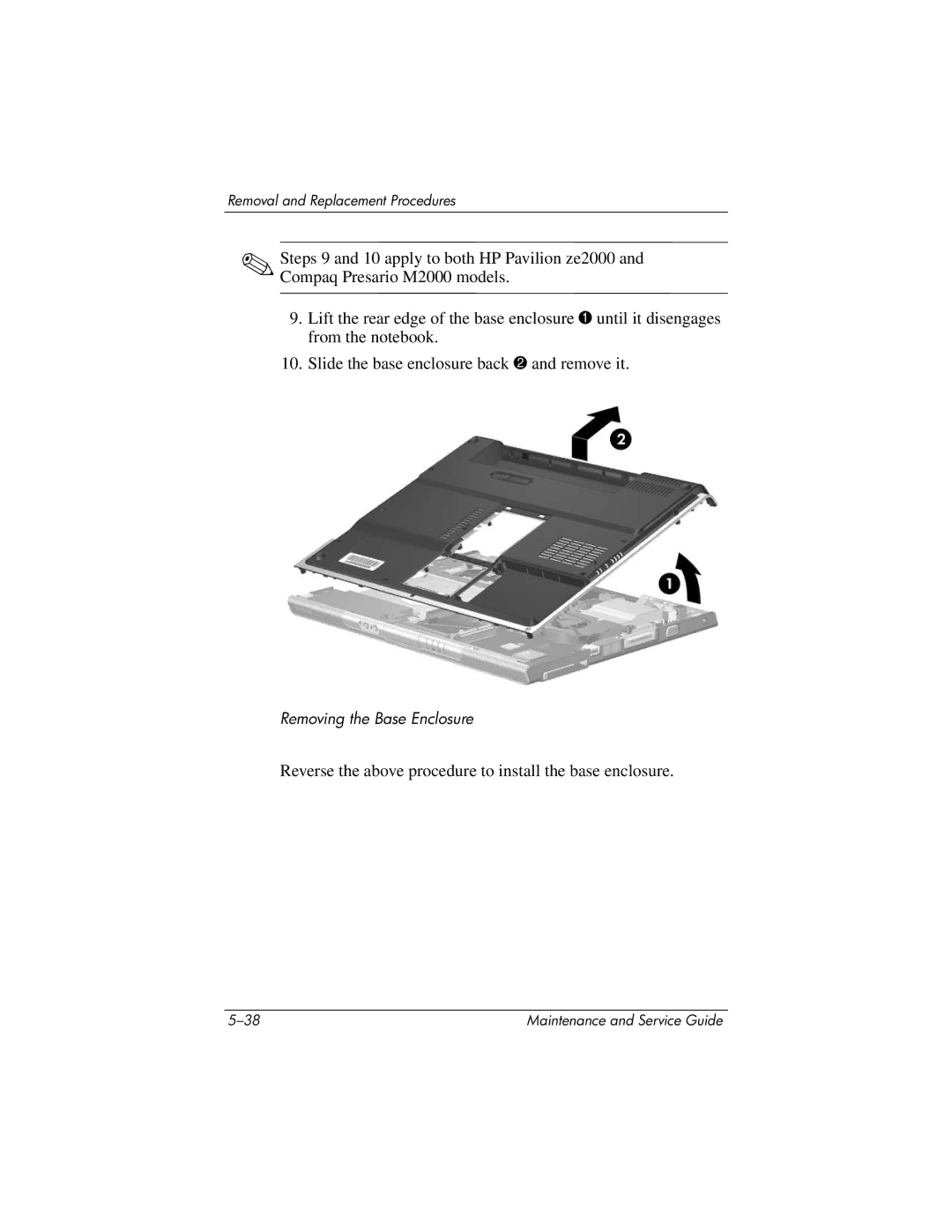 HP ze2000 manual Reverse the above procedure to install the base enclosure 