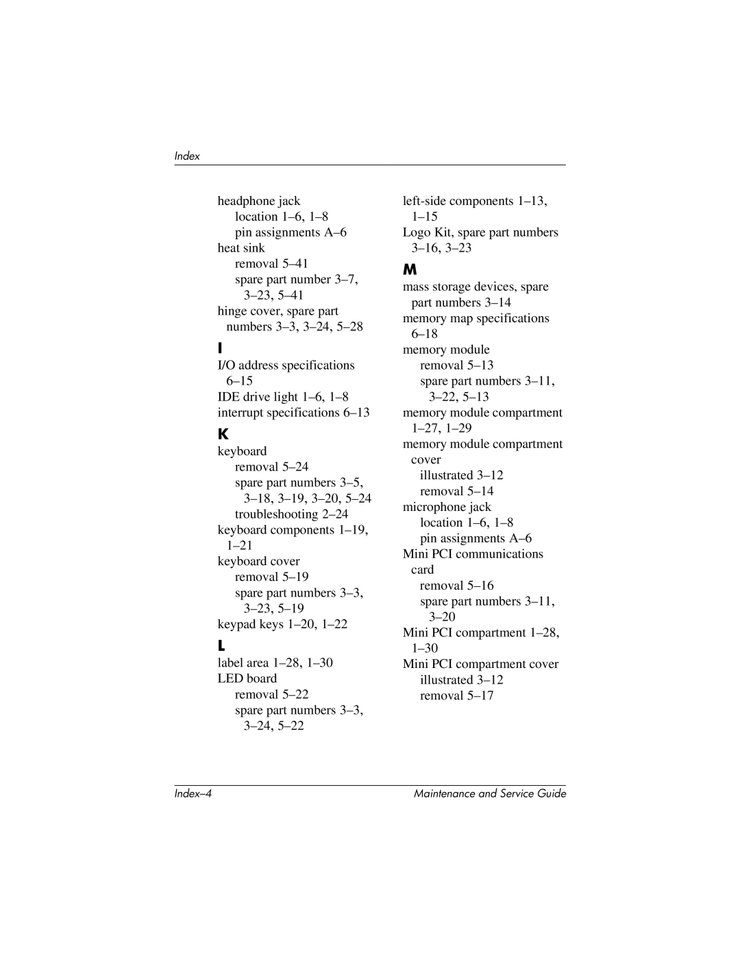 HP ze2000 manual Index-4 