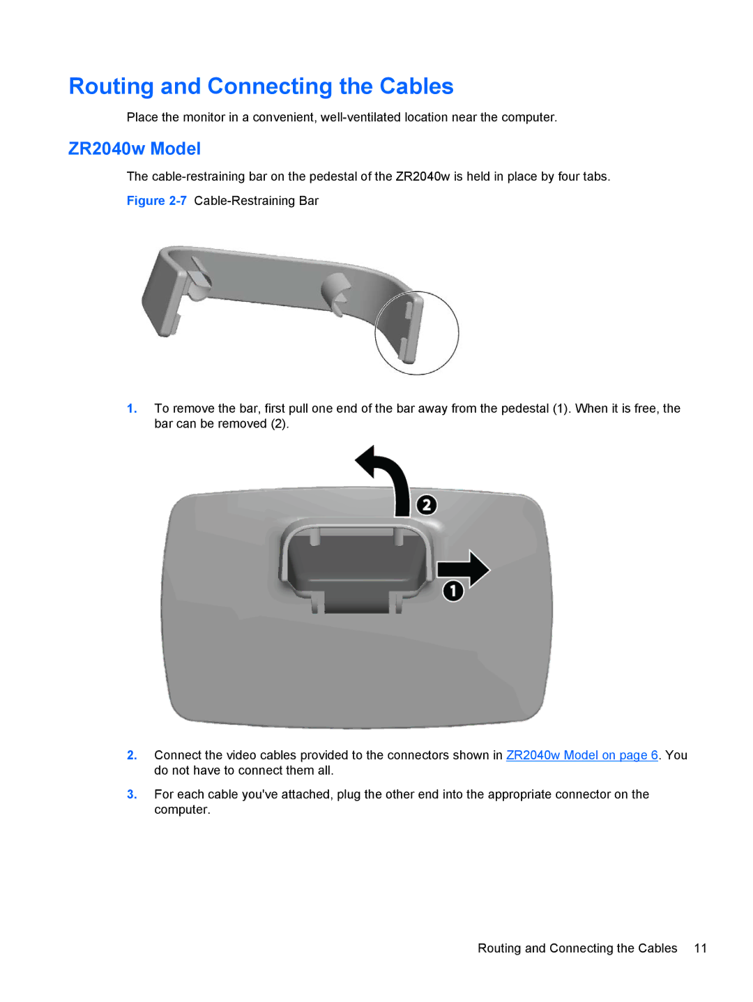 HP ZR2740W, ZR2440W, ZR2240W, ZR2040W manual Routing and Connecting the Cables, ZR2040w Model 