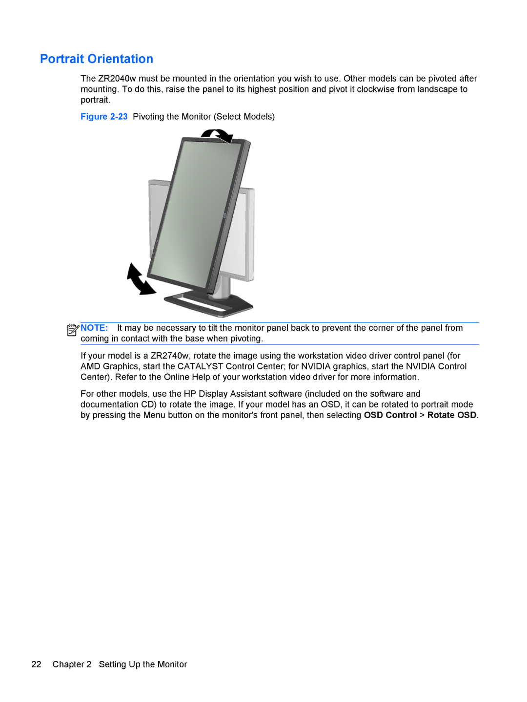 HP ZR2440W, ZR2740W, ZR2240W, ZR2040W manual Portrait Orientation 