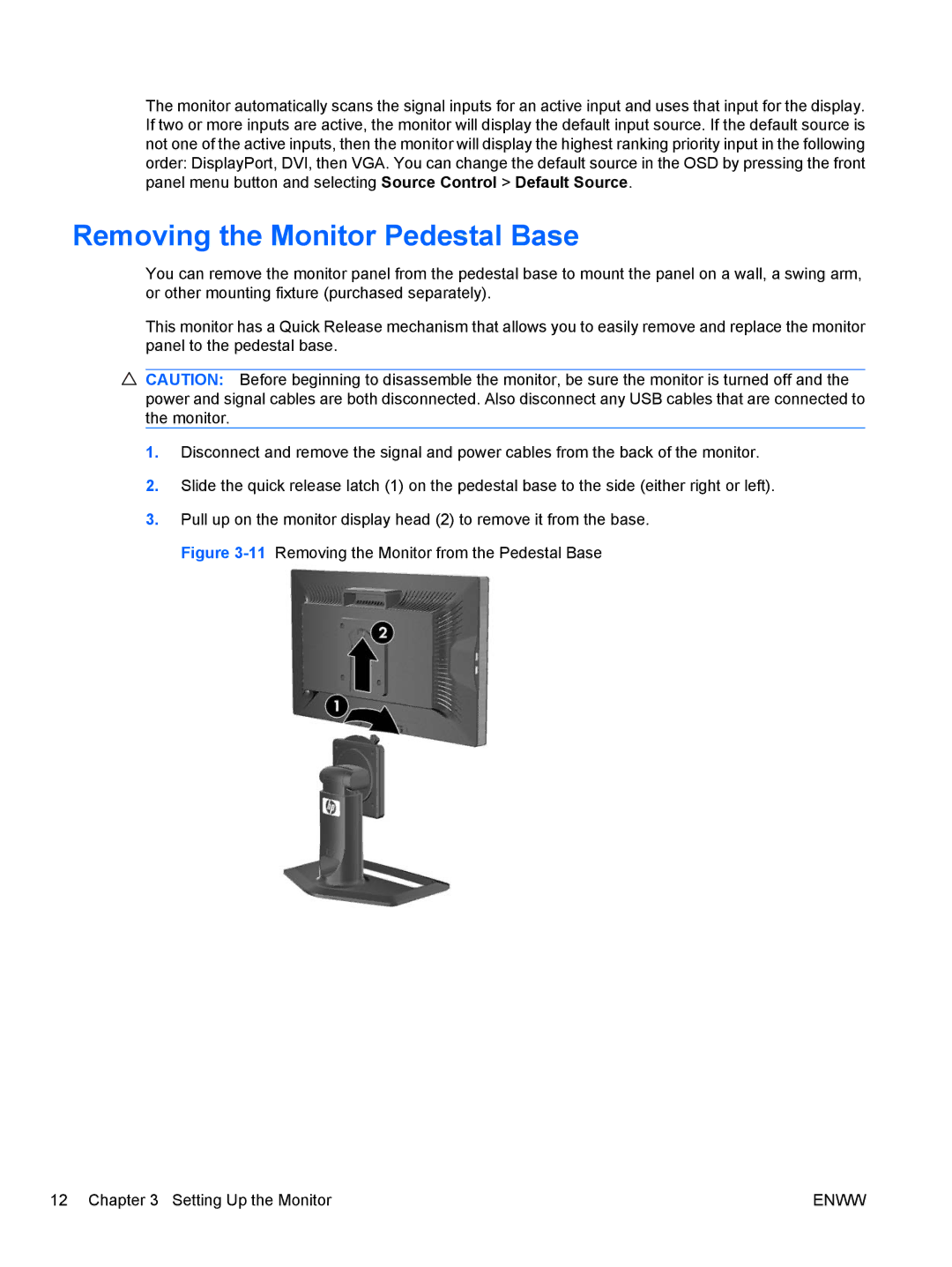 HP ZR24w, ZR22w manual Removing the Monitor Pedestal Base 