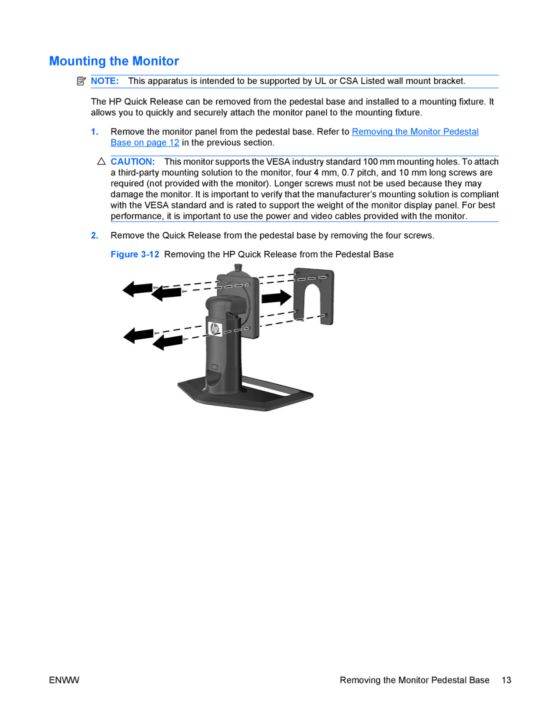 HP ZR22w, ZR24w manual Mounting the Monitor 