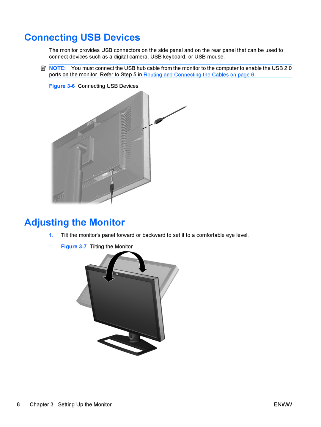 HP ZR30W manual Connecting USB Devices, Adjusting the Monitor 