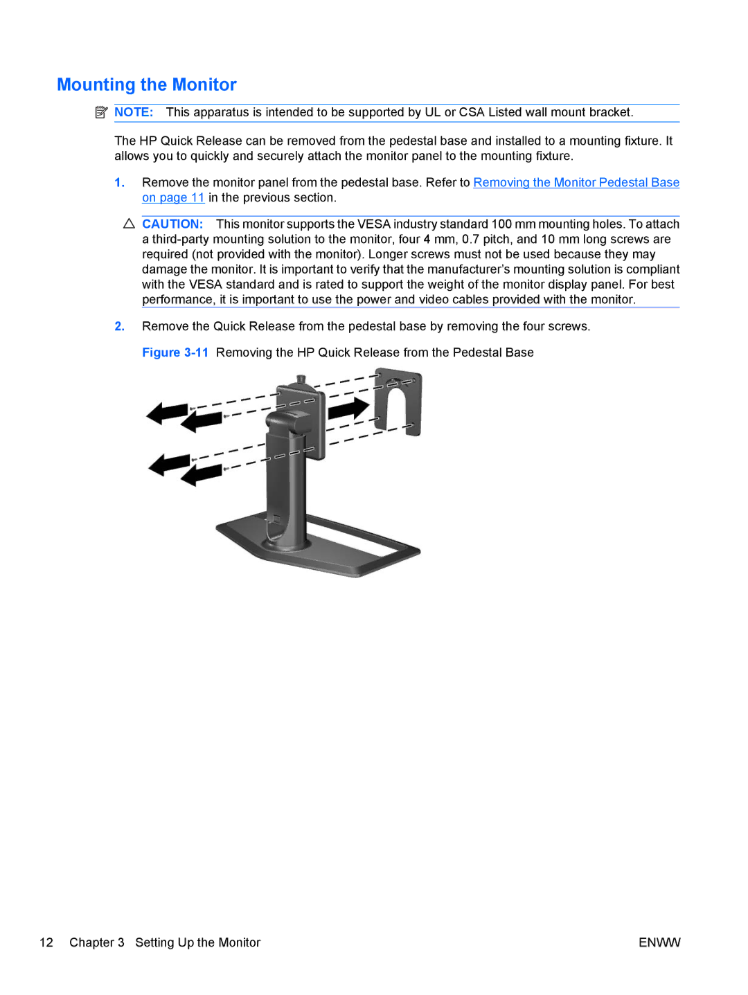 HP ZR30W manual Mounting the Monitor 