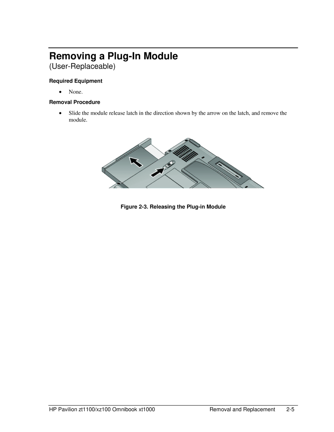 HP ZT1100 manual Removing a Plug-In Module, Releasing the Plug-in Module 