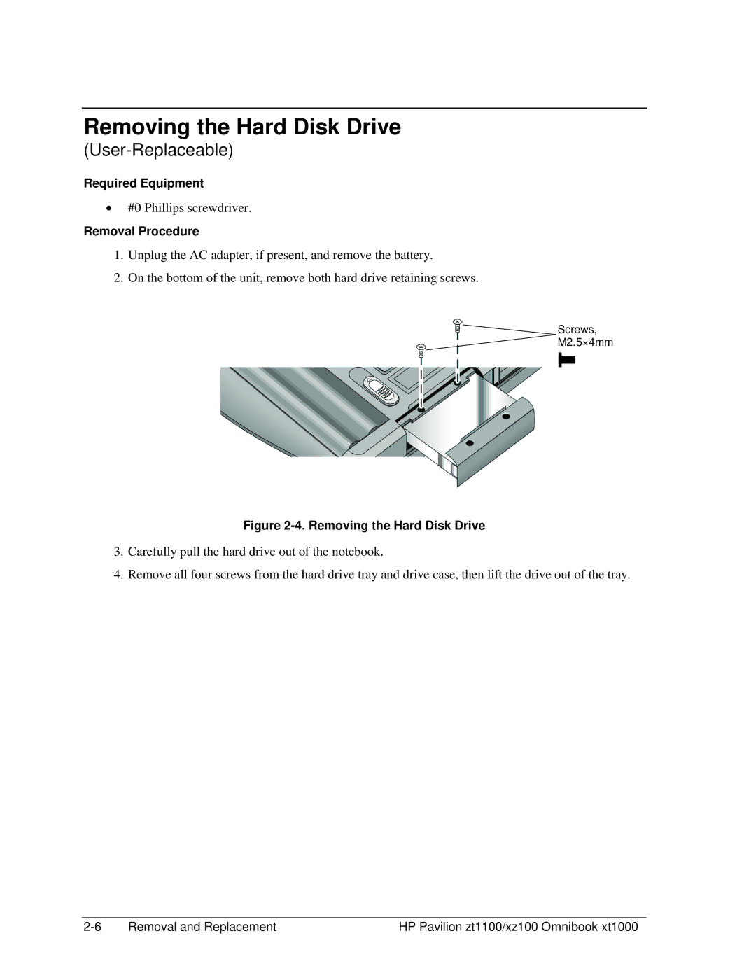 HP ZT1100 manual Removing the Hard Disk Drive 