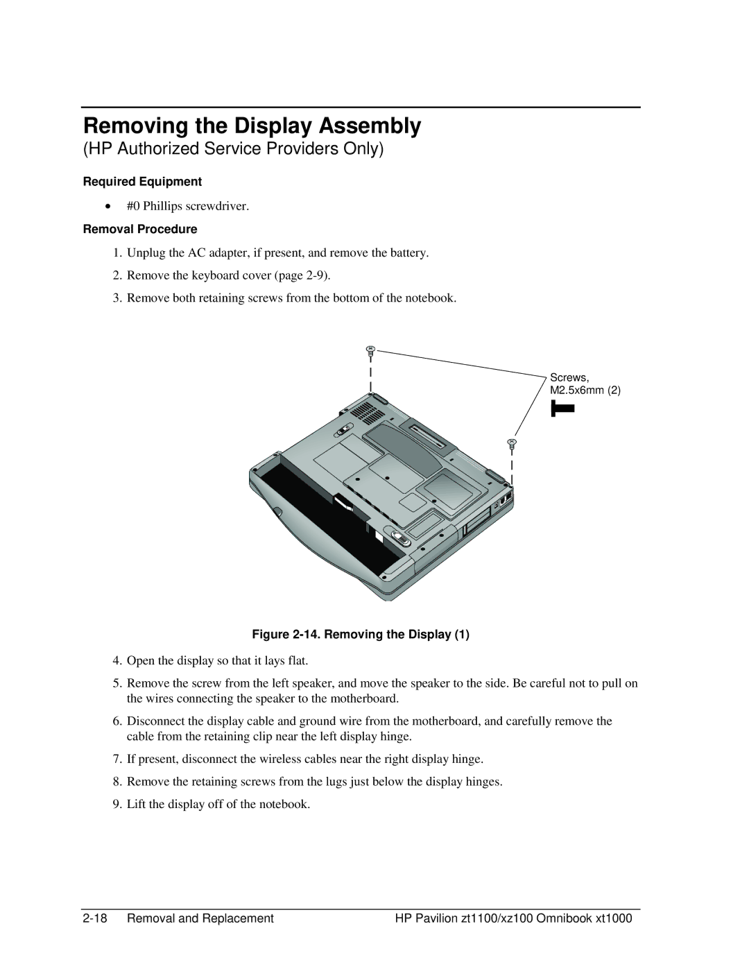 HP ZT1100 manual Removing the Display Assembly 