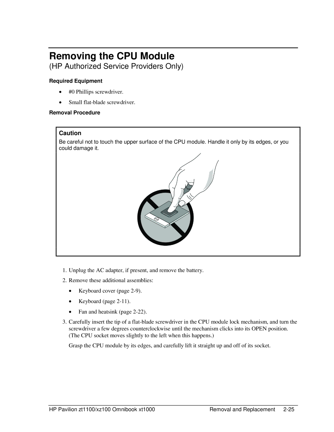 HP ZT1100 manual Removing the CPU Module, Required Equipment 