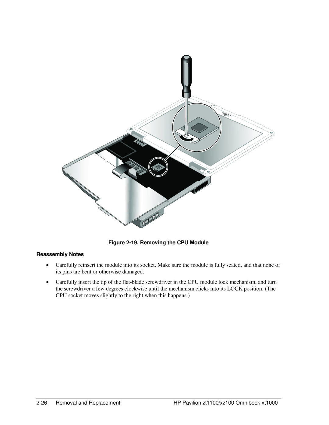 HP ZT1100 manual Removing the CPU Module Reassembly Notes 