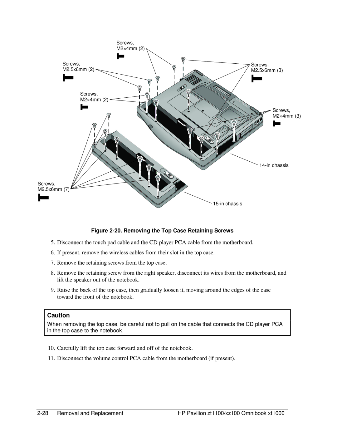 HP ZT1100 manual Removing the Top Case Retaining Screws 