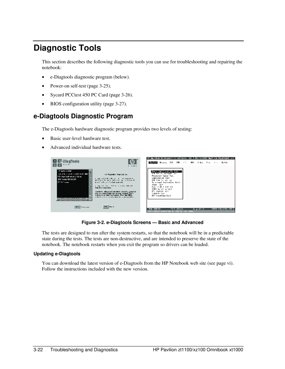 HP ZT1100 manual Diagnostic Tools, Diagtools Diagnostic Program, Updating e-Diagtools 