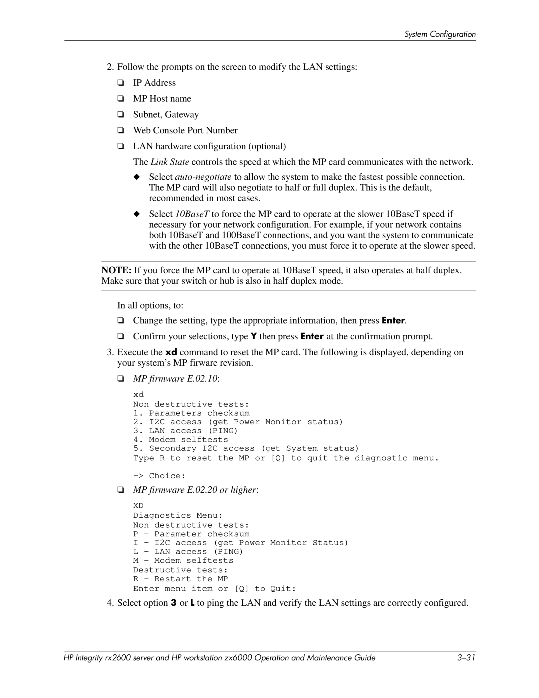 HP zx6000 manual MP firmware E.02.10 