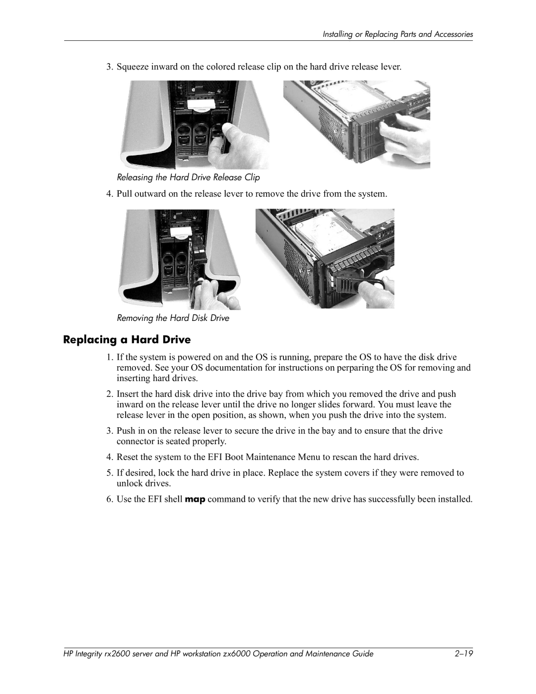 HP zx6000 manual Replacing a Hard Drive 