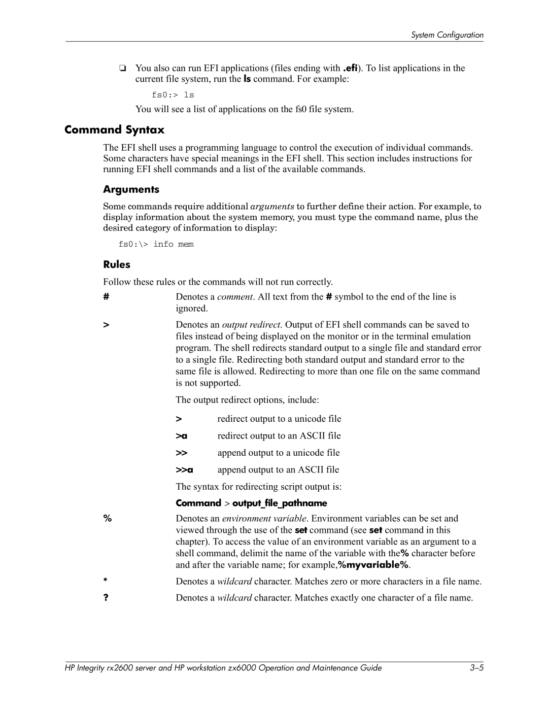 HP zx6000 manual Command Syntax, Ls5I, Arguments, Rules, #++ 