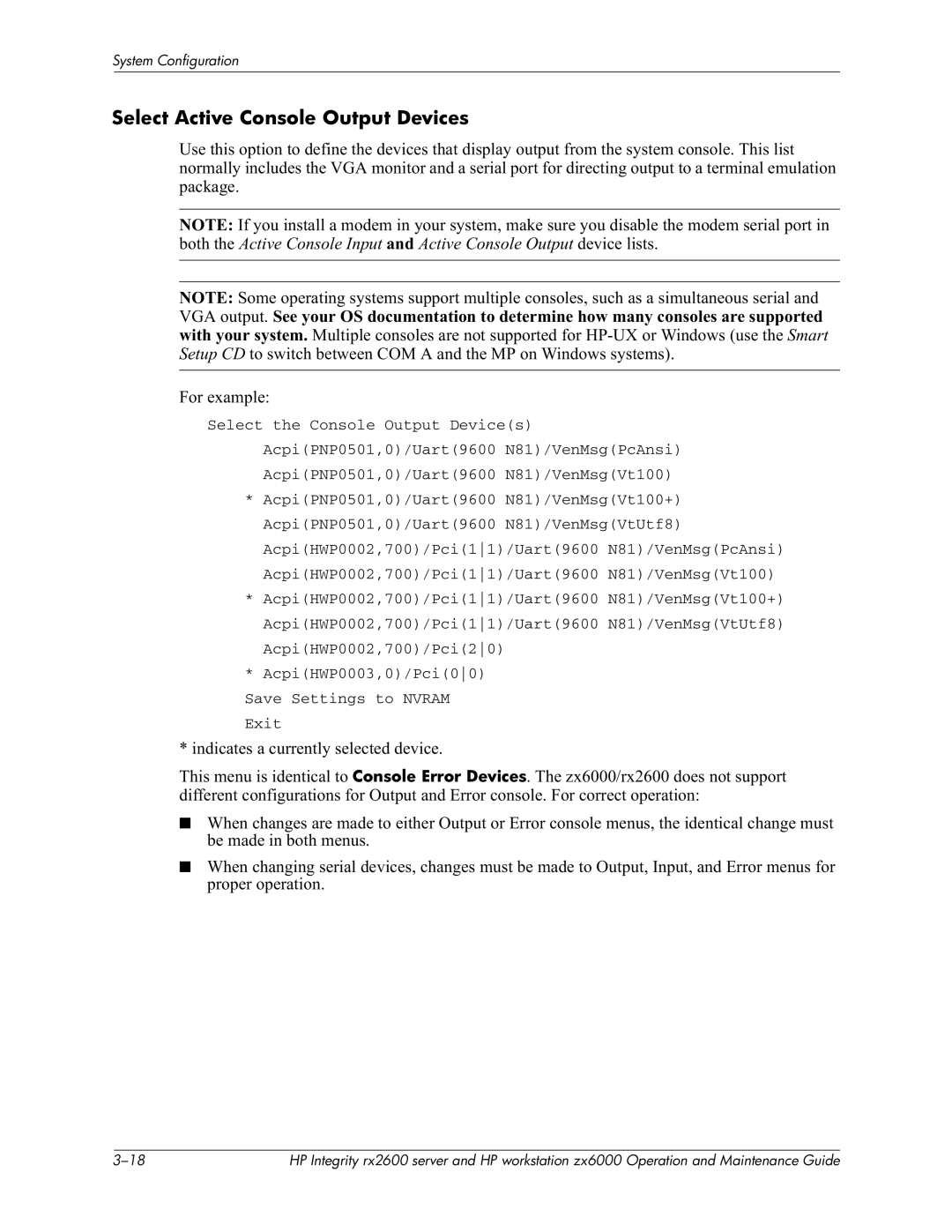 HP zx6000 manual Select Active Console Output Devices 