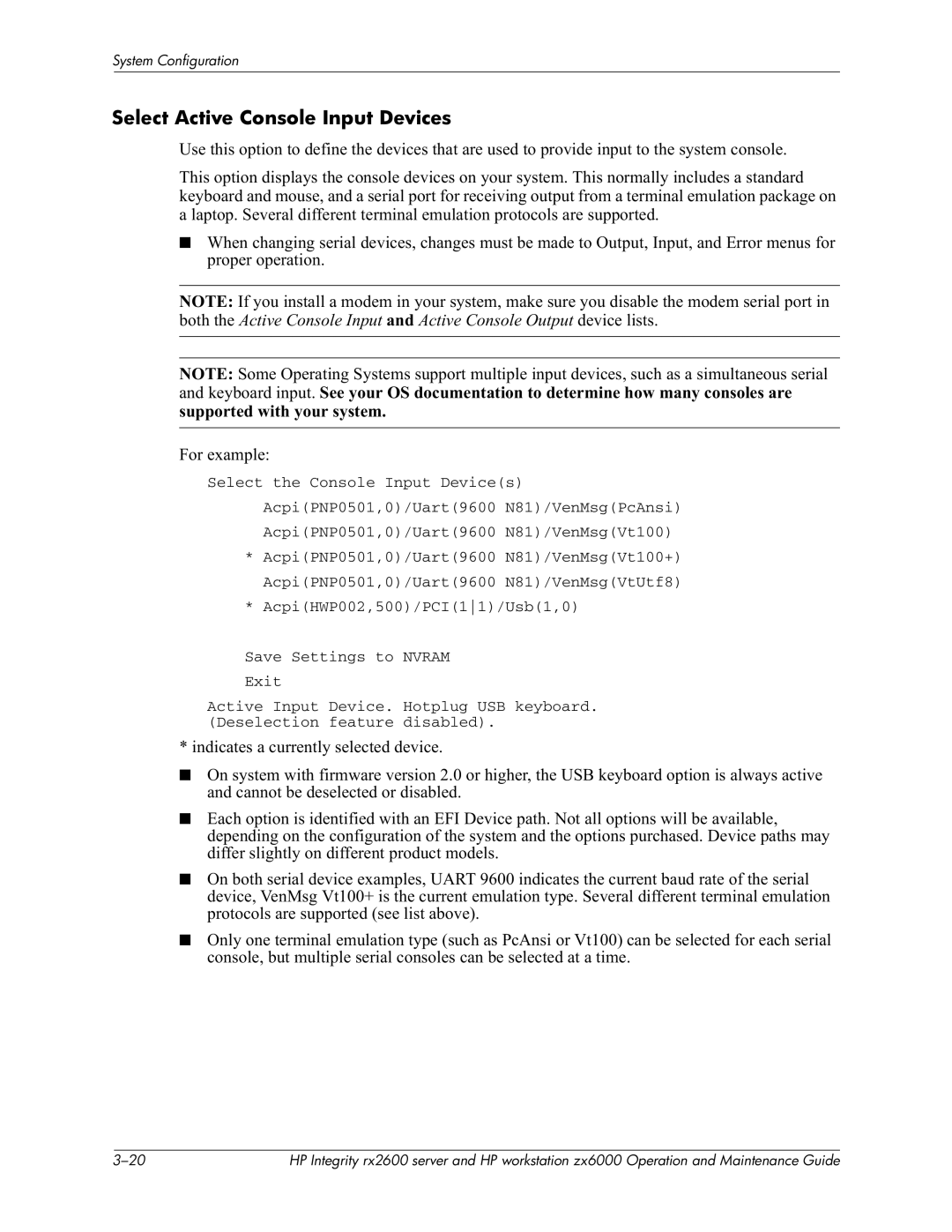 HP zx6000 manual Select Active Console Input Devices 