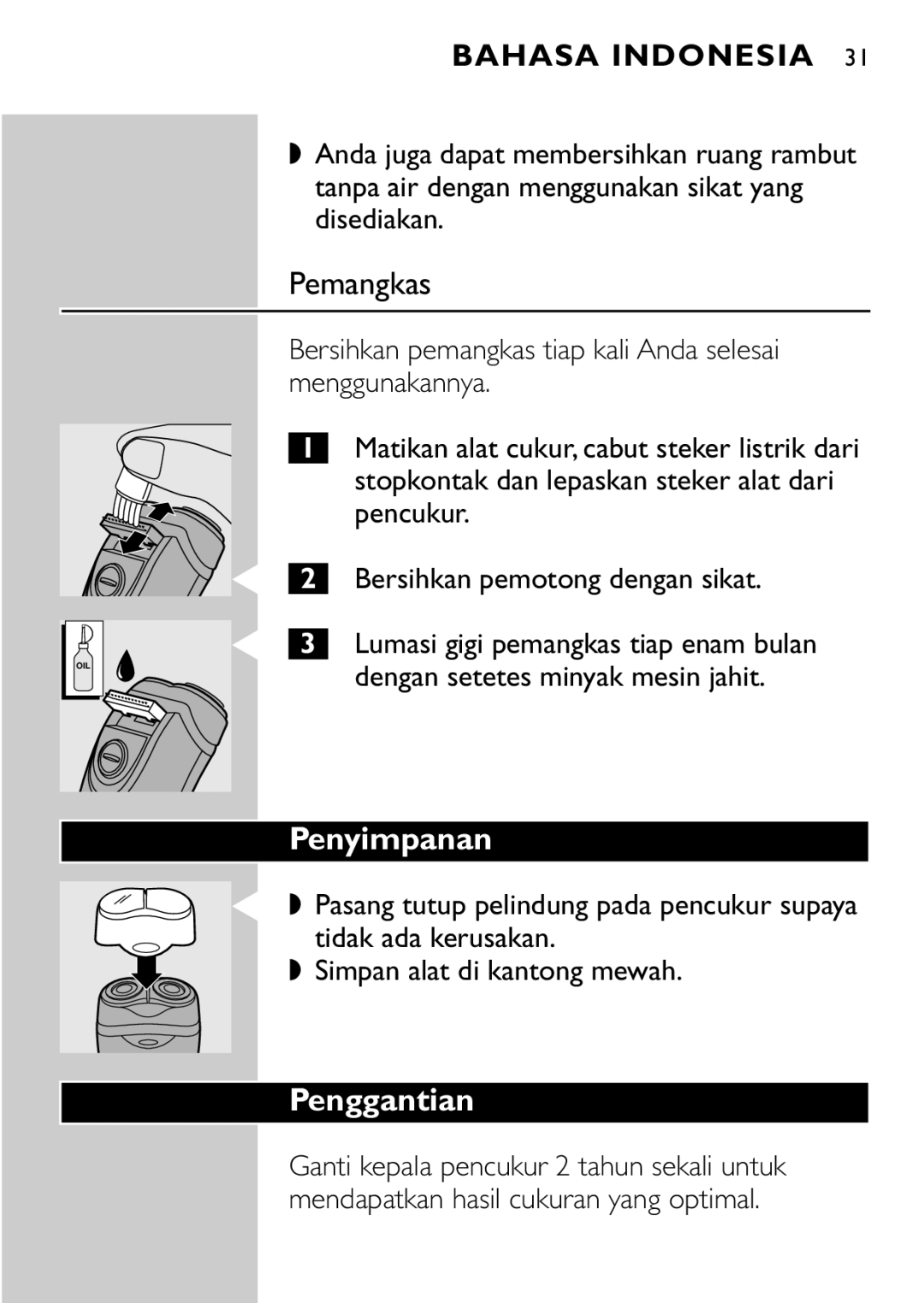 HQ 662, 663 manual Pemangkas, Bersihkan pemangkas tiap kali Anda selesai menggunakannya 