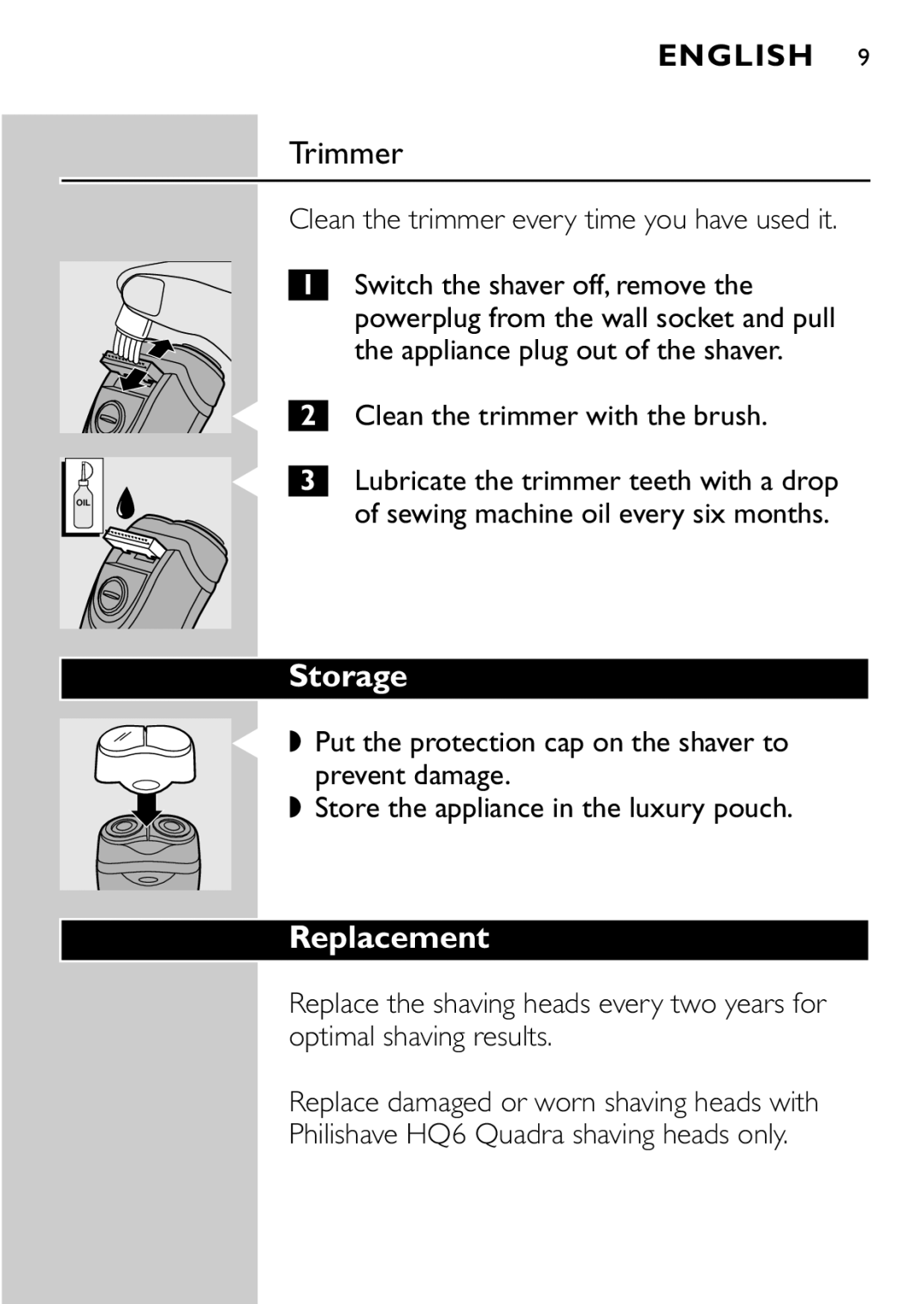 HQ 662, 663 manual Trimmer, Storage, Replacement 