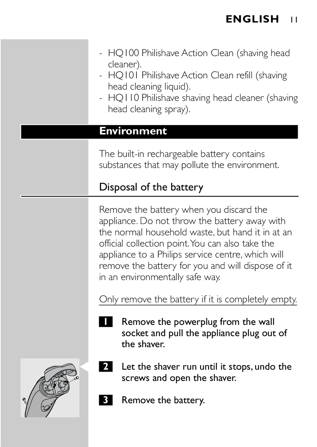 HQ 662, 663 manual Environment, Disposal of the battery 