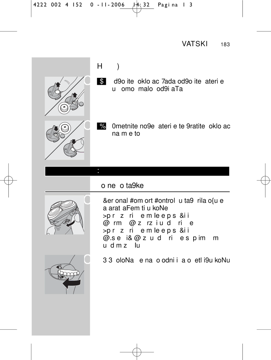 HQ 9160 manual Zamjena baterija, Brijanje, Osobne postavke 