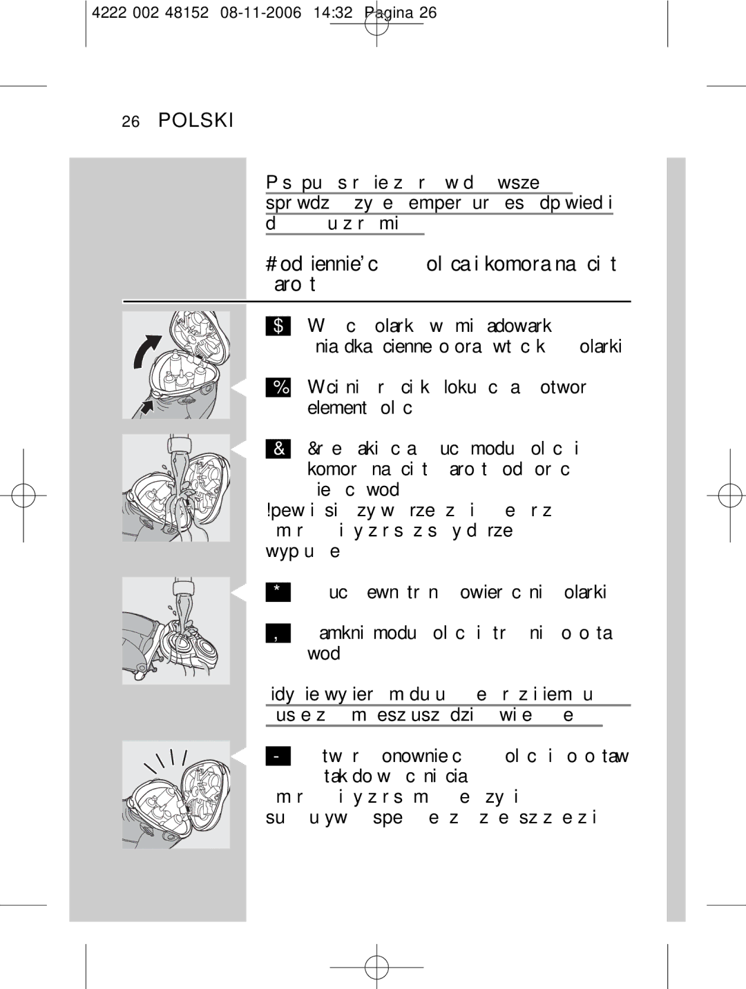 HQ 9160 manual Codziennie część goląca i komora na ścięty zarost 