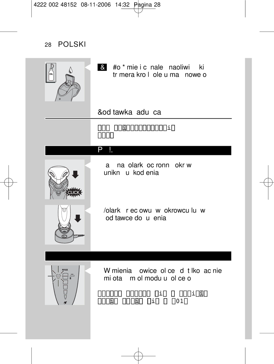 HQ 9160 manual Przechowywanie, Wymiana, Możesz oczyścić podstawkę ładującą wilgotną szmatką 