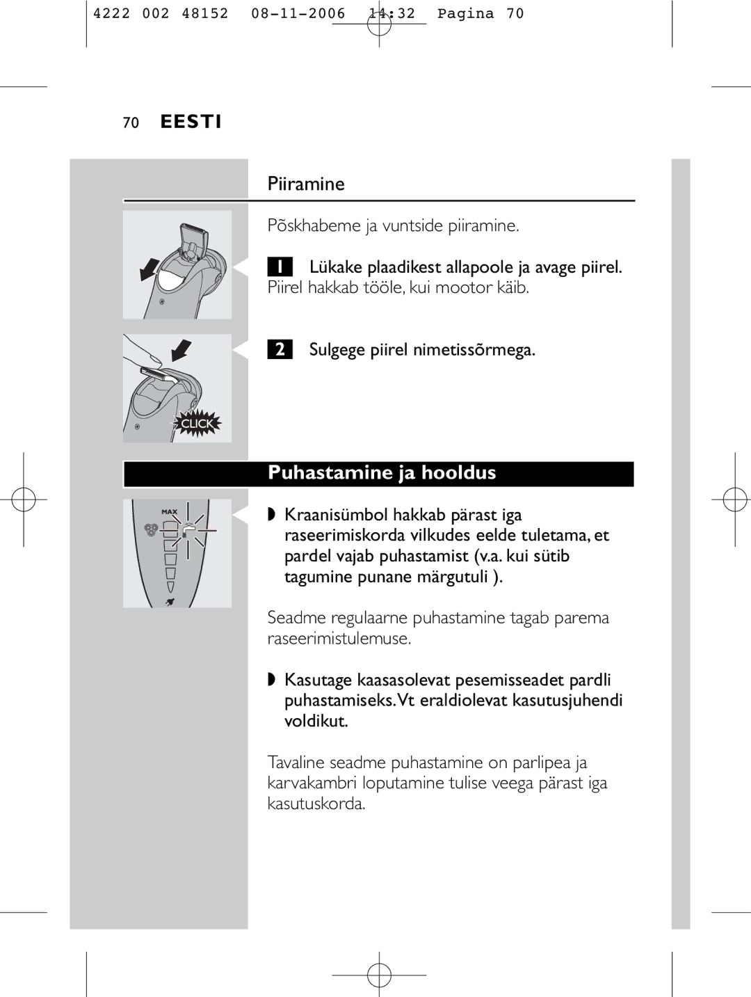 HQ 9160 manual Piiramine, Puhastamine ja hooldus, Põskhabeme ja vuntside piiramine 