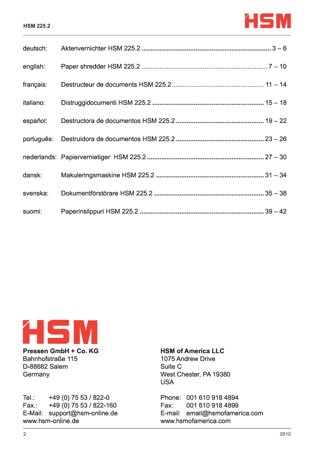 HSM 225.2 operating instructions Aktenvernichter HSM 