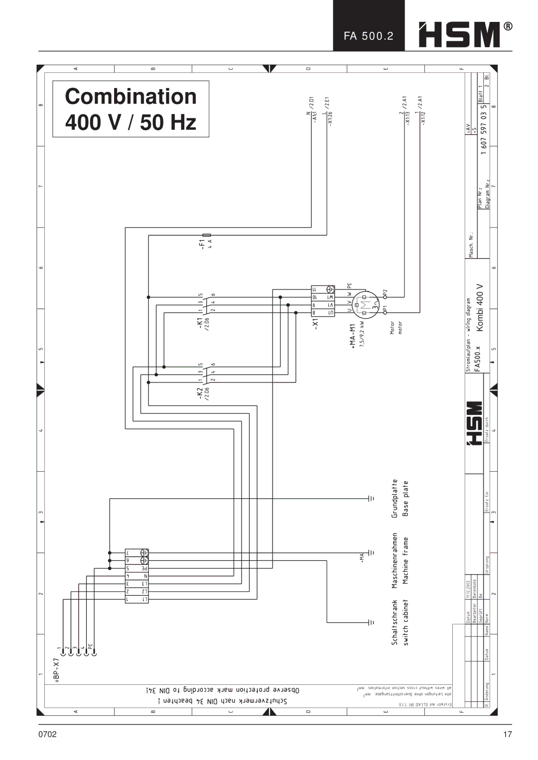 HSM HSM FA 500.2 manual Combination 400 V / 50 Hz 