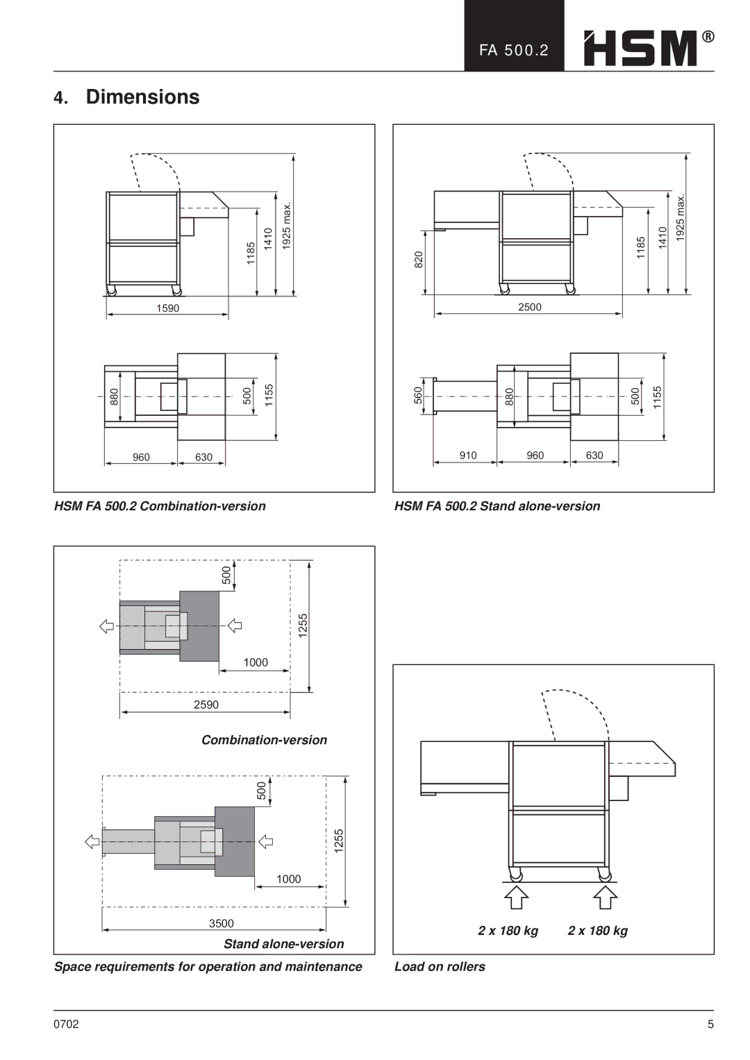 HSM HSM FA 500.2 manual Dimensions 