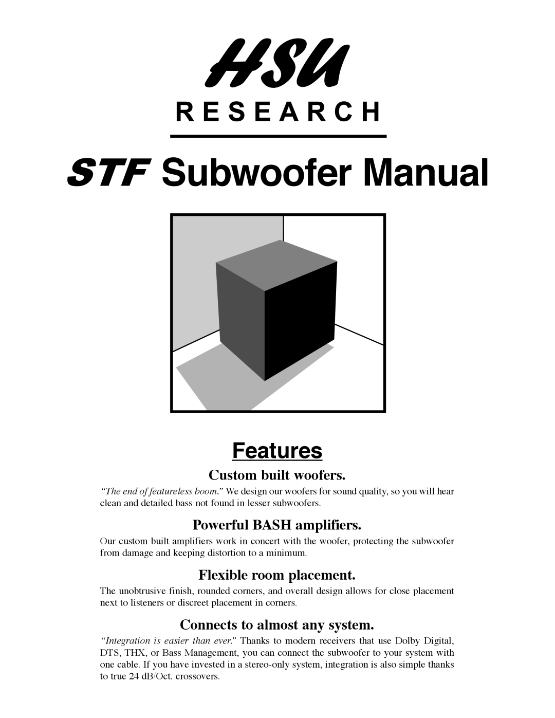 Hsu Research STF manual Subwoofer Manual 