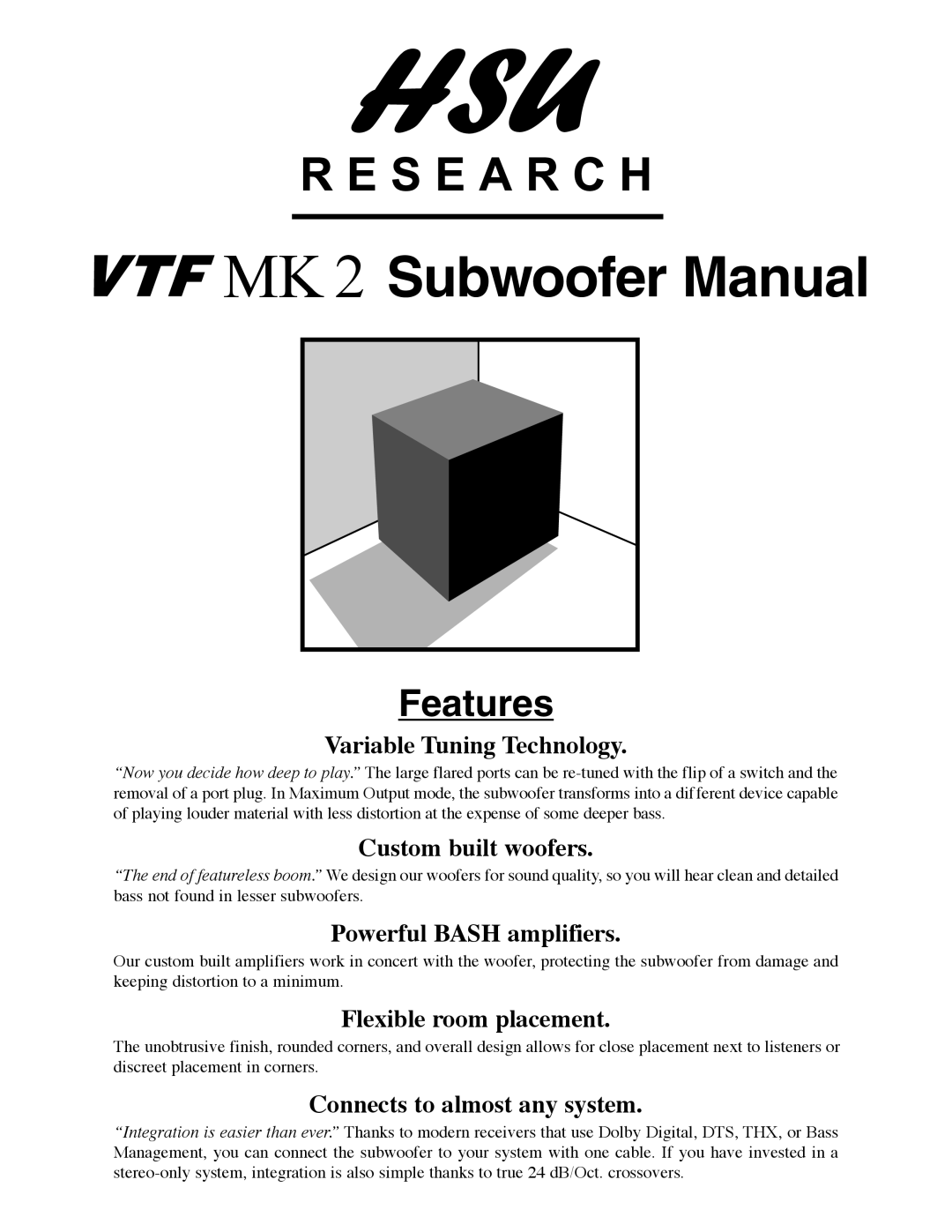 Hsu Research VTF-2 manual MK 2 Subwoofer Manual 