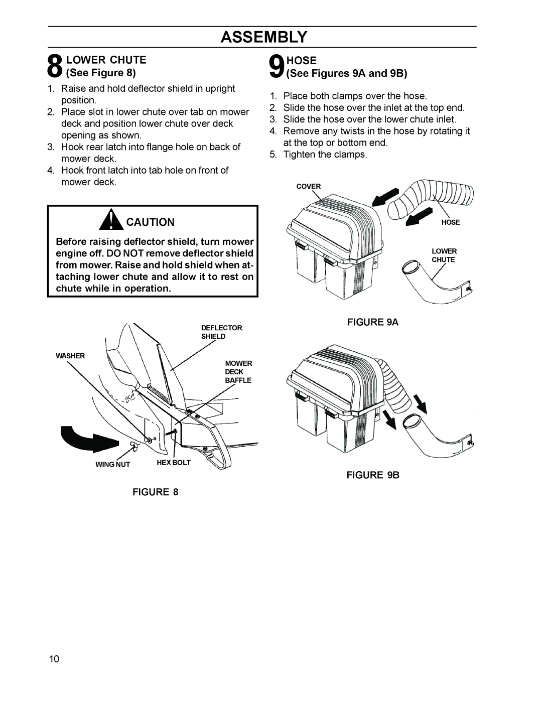 HTC 110163 / CZ38 manual 8LOWER Chute, 9HOSE, See Figures 9A and 9B 