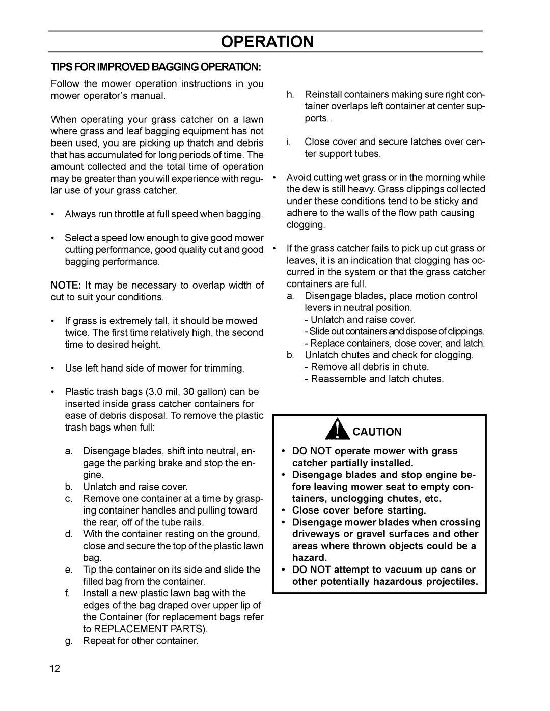 HTC 110163 / CZ38 manual Tips for Improved Bagging Operation 